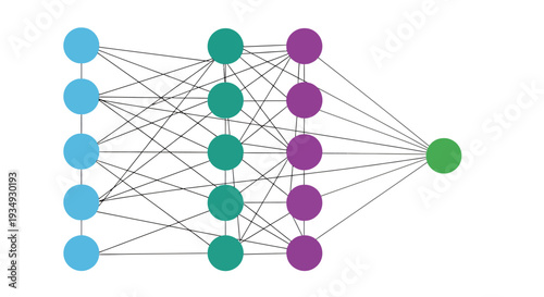 Abstract network diagram with multicolor nodes and interconnected edges in a layered topology.