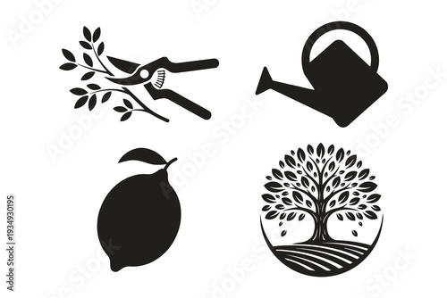 Set of 4 Gardening and Nature Icons Vector