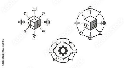 Collaborative Technology Network with Gears and Cubic Blocks Demonstrating Modern Systems.