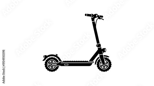 Sleek black silhouette of an electric scooter, depicting a modern, eco-friendly mode of personal urban transportation and shared mobility services.