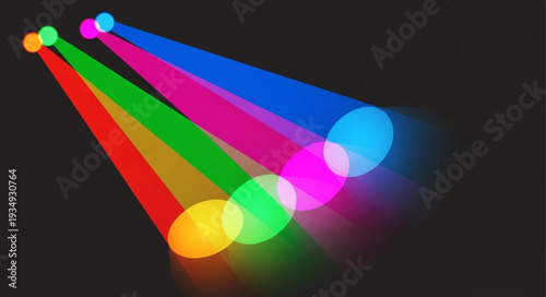 Colorful Stage Lights Shining Down in Darkness.