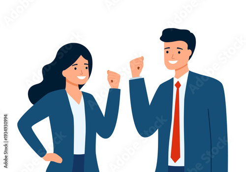 Businesspeople fight for success. Teamwork. Businessman and businesswoman full of motivation saying I will do my best.