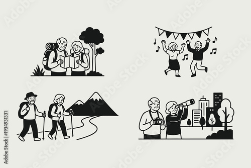 Active Senior Couples Enjoying Retirement Lifestyle Set