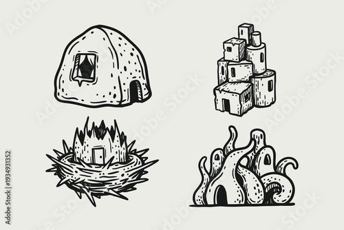 Whimsical Fantasy Homes: Hand-Drawn Architectural Dwellings Collection