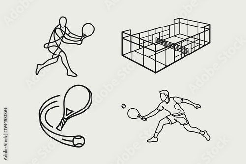 Minimalist Padel Tennis Line Art Icons Set