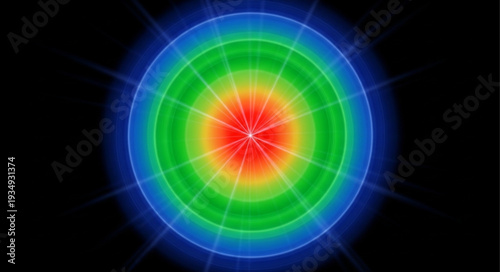 Vibrant concentric circles of light and color radiating outwards.