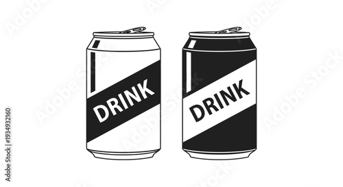 Two stylized vector beverage cans showing contrasting black and white designs with the word "drink" clearly visible