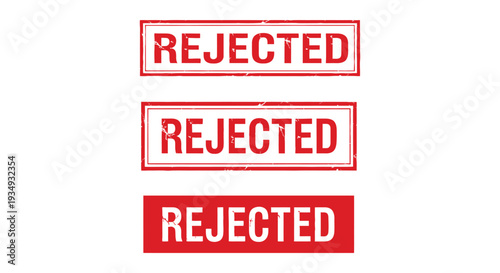 Collection of three distressed red vector stamp graphics clearly indicating the negative status of rejected 