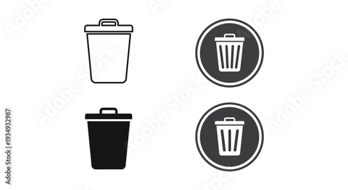 Vector illustration set of trash can icons in different styles 