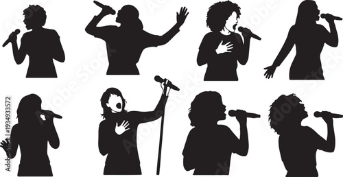 Saxophone player silhouettes set, jazz musicians performance poses