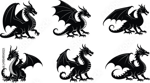 Heraldic lion and black and white dragons vector illustration