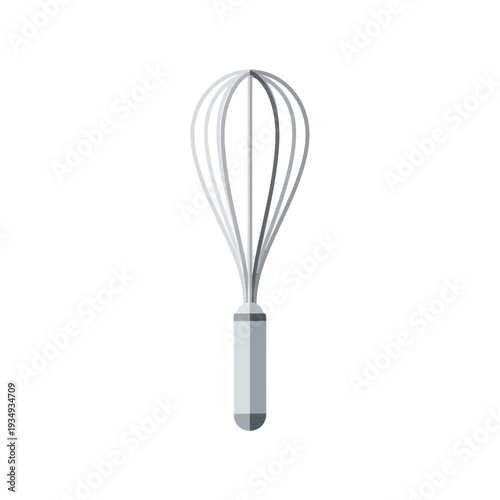 Close-up of a stainless steel balloon whisk on a white background