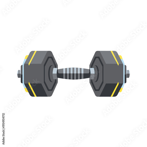 Illustration of a gray dumbbell with yellow accents on a white background