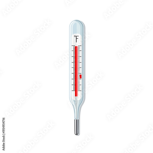 Classic mercury thermometer with Fahrenheit scale on white background