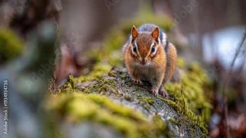 Energetic Chipmunk Scampering Across Mossy Log in Forest Habitat