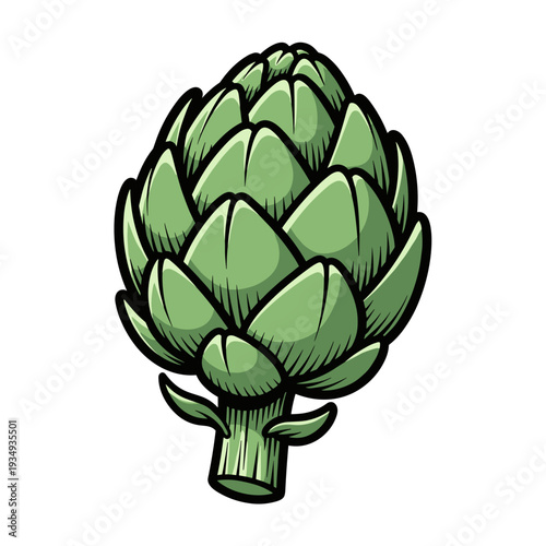 Artichoke with layered leaves in bold graphic vector illustration, flat vibrant colors for vegetable and culinary design