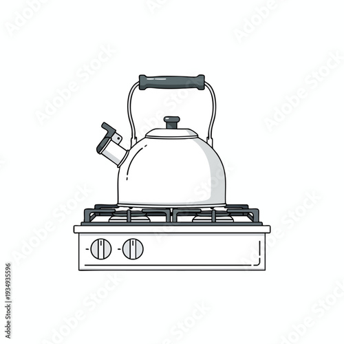 Kettle on Gas Stove Illustration