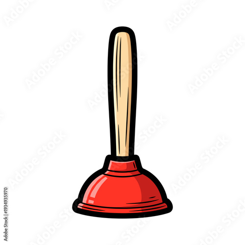 Plunger, vector illustration with playful energetic mood centered against white background with copy space