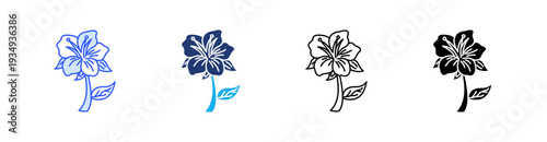 Azalea Flower Multiple Style Icon Set Vector 