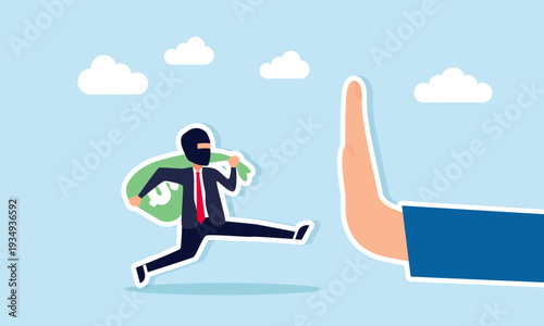 Hand Stopping Thief Carrying Money Bag Illustration of Preventing Corruption and Financial Crime