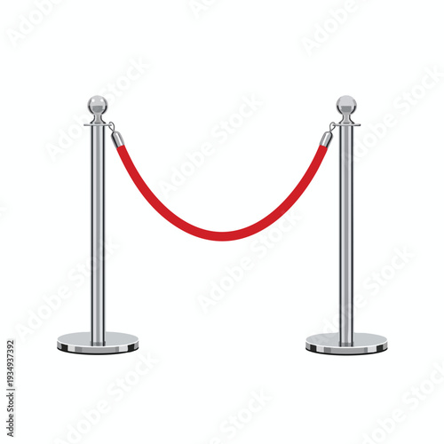 Silver Stanchions with Red Rope on White Background