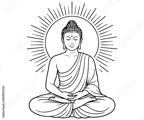 Line Art of The Serene Buddha in Meditation