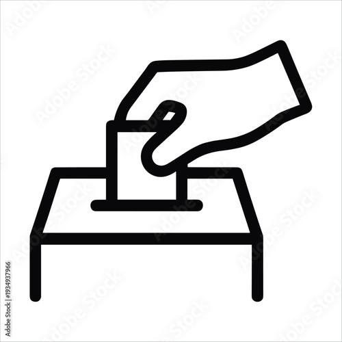 Hand Placing Ballot in Voting Box Icon Symbol on White Background election
