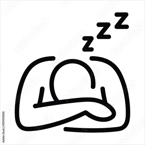 Person sleeping icon with Zzzs above head on white background Keywords: sleep, sleeping, tired, fatigue, rest, nap, slumber