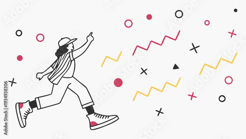An abstract illustration of a running woman with colorful a vibrant vector illustration pattern