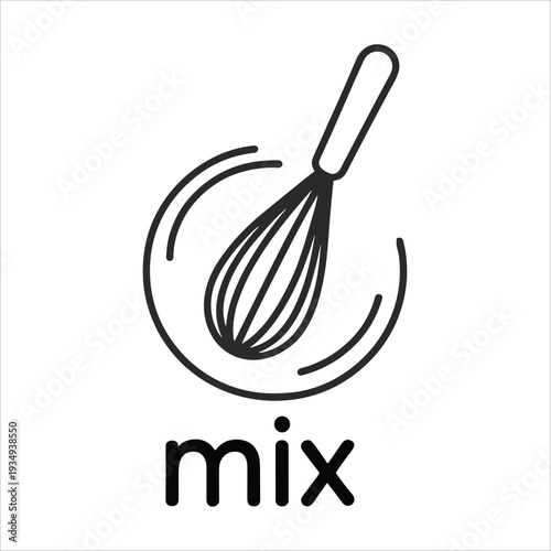 Whisk Icon with Circular Motion Lines and the Word "mix mixing cooking