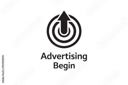 Black advertising begin with arrow and concentric circles on white 1