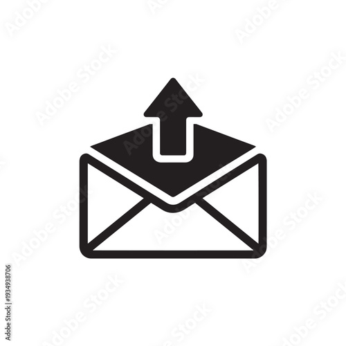 Black envelope with white background and upward arrow