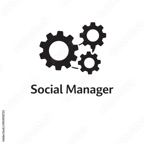 Black gears and social manager text on white background cogwheels mechanical 1 desig