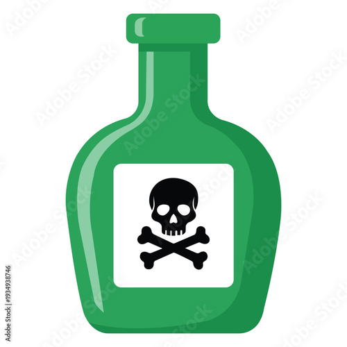 Hazardous Substance Illustration: A vibrant illustration features a green bottle prominently displaying the universal hazard symbol, emphasizing the danger of its contents.