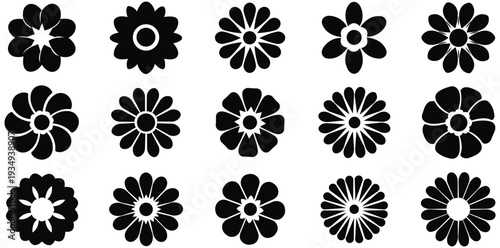 Floral Silhouettes: A collection of meticulously crafted flower silhouettes, showcasing an array of diverse shapes and forms in a simple, striking visual arrangement. 