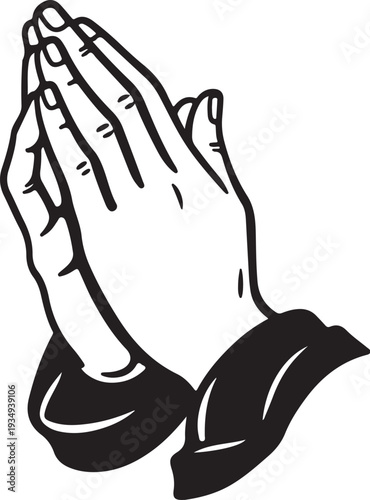 Praying hands in black and white illustration style