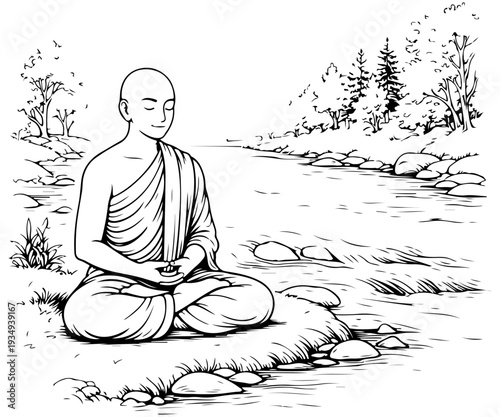 Line Art of Divine Enlightenment: Happy Buddha Purnima Commemorative Illustration