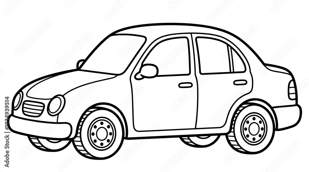 Fototapeta premium Simple car illustration, black and white outline drawing for coloring