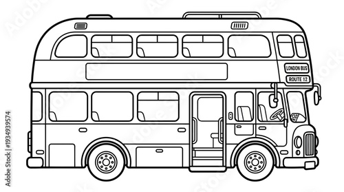 Vintage Double Decker Bus Line Art