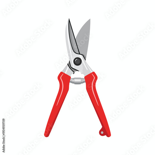 Red handled pruning shears on white background