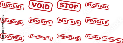 Collection of Red Stamp Labels Featuring Important Mail and Document Status Indicators for Professional Use