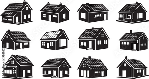 Collection of various black and white house designs illustration