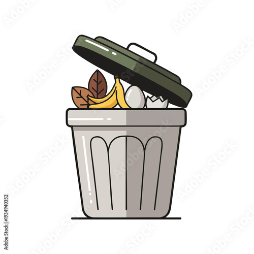 Overflowing Trash Can with Banana Peel and Eggshells