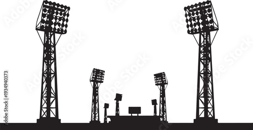 Silhouette of Stadium Floodlights on a White Background Illustration