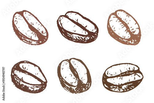 Set of hand drawn fresh roasted coffee bean Arabica robusta seed doodle Single element for design print packaging label decor
