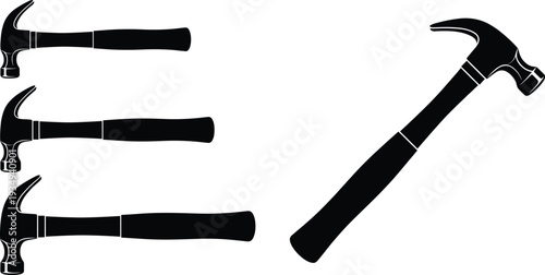 Professional claw hammer silhouettes for construction carpentry and renovation projects featuring hand tools for building repairs woodworking home improvement and industrial hardware design
