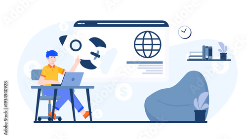 Entrepreneur launching a rocket from a laptop representing cloud computing and startup growth