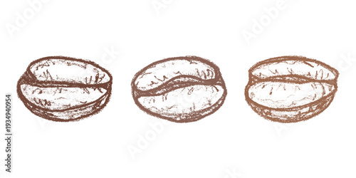 Set of hand drawn fresh roasted coffee bean Arabica robusta seed doodle Single element for design print packaging label decor