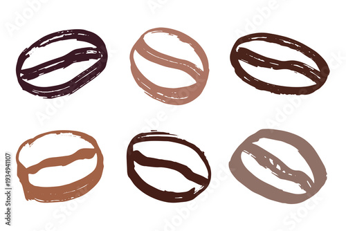 Set of hand drawn fresh roasted coffee bean Arabica robusta seed doodle Single element for design print packaging label decor