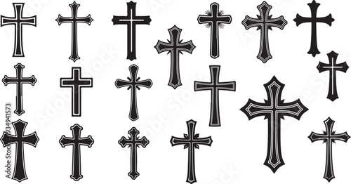 Various Christian Cross Symbols on White Background Illustration